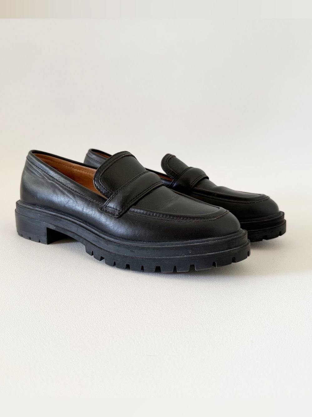 Madewell Shoes The Bradley Leather Lug Sole Penny Loafers Preppy Chic Black 7.5 - Picture 4 of 16